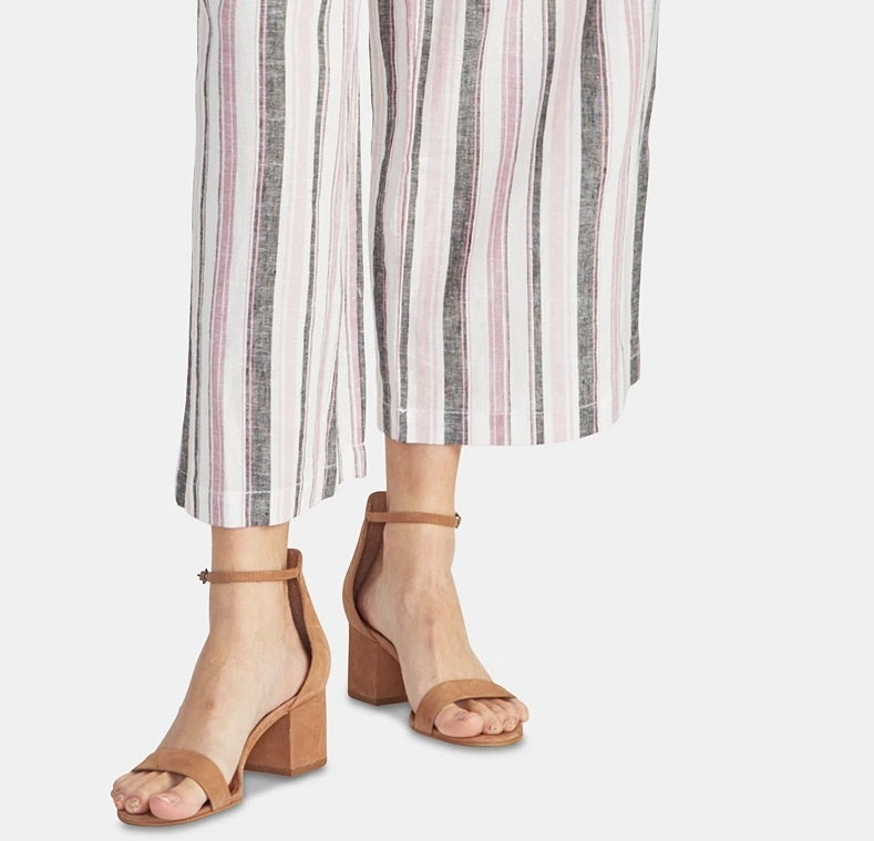 Calça feminina Rachel Roy, listrada, com cinto, bolsos e zíper, branca, tamanho 2