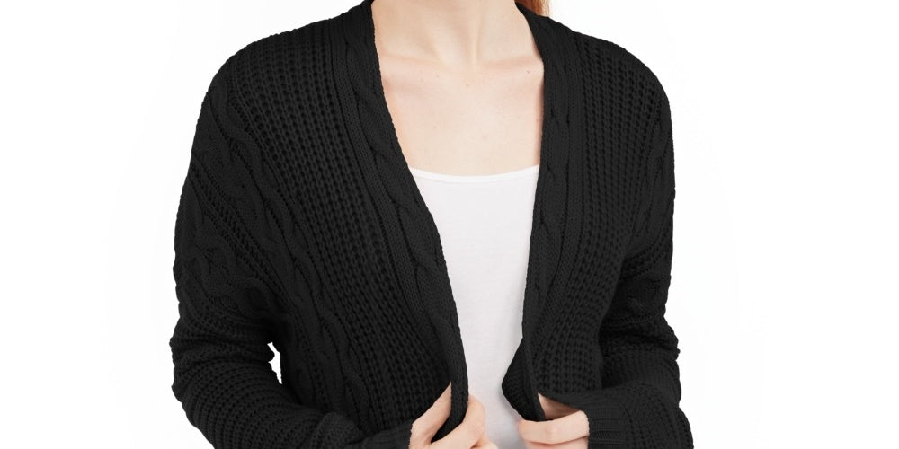 Cardigan de malha trançada com abertura frontal Ultra Flirt Juniors, preto, tamanho grande