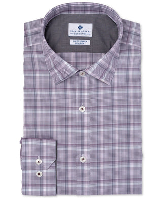 Camisa social masculina Ryan Seacrest Distinction Ultimate Slim-Fit, sem necessidade de passar, xadrez elástica, roxa, tamanho 32-33