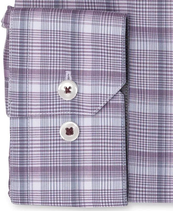 Camisa social masculina Ryan Seacrest Distinction Ultimate Slim-Fit, sem necessidade de passar, xadrez elástica, roxa, tamanho 32-33