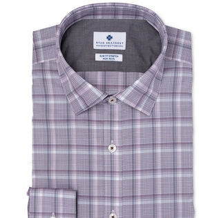 Camisa social masculina Ryan Seacrest Distinction Ultimate Slim-Fit, sem necessidade de passar, xadrez elástica, roxa, tamanho 32-33
