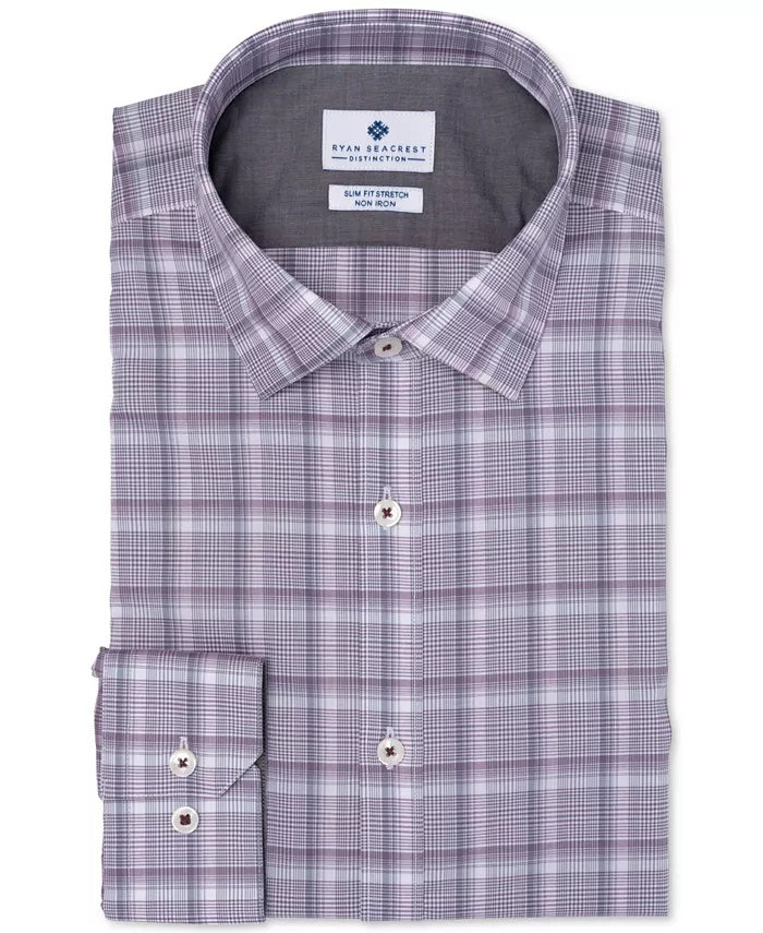 Camisa social masculina Ryan Seacrest Distinction Ultimate Slim Fit, sem passar a ferro, com elastano, tamanho roxo, 15x32x33