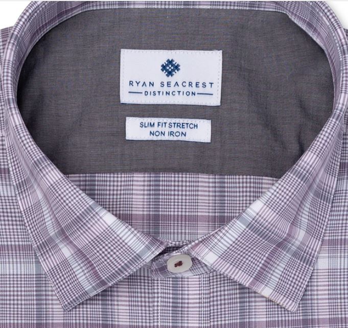 Camisa social masculina Ryan Seacrest Distinction Ultimate Slim Fit, sem passar a ferro, com elastano, tamanho roxo, 15x32x33