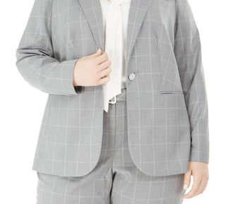 Jaqueta xadrez feminina Calvin Klein Windowpane, prata, tamanho 12