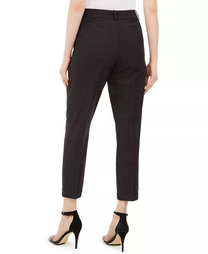 Calça Calvin Klein Feminina Slim-Leg Windowpane Tamanho 14 Prata
