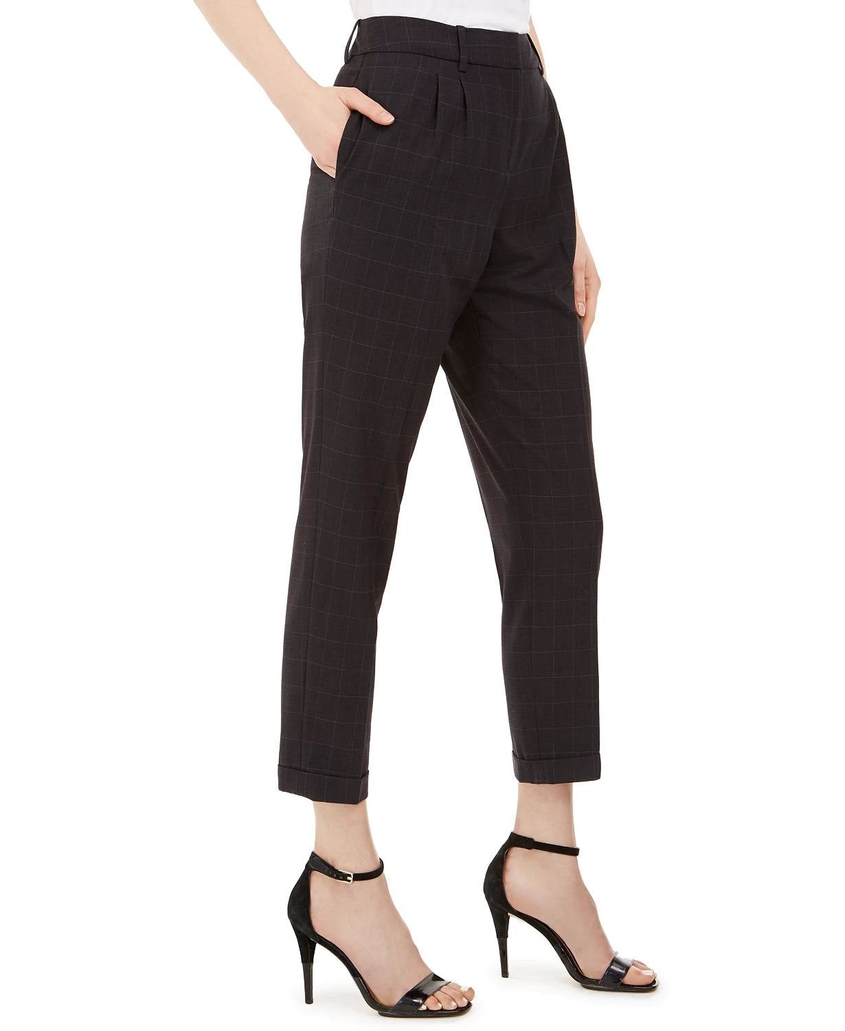 Calça Calvin Klein Feminina Slim-Leg Windowpane Tamanho 14 Prata