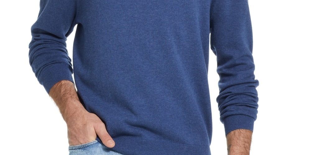 Suéter masculino vintage à prova de intempéries com zíper de um quarto, azul marinho, tamanho pequeno