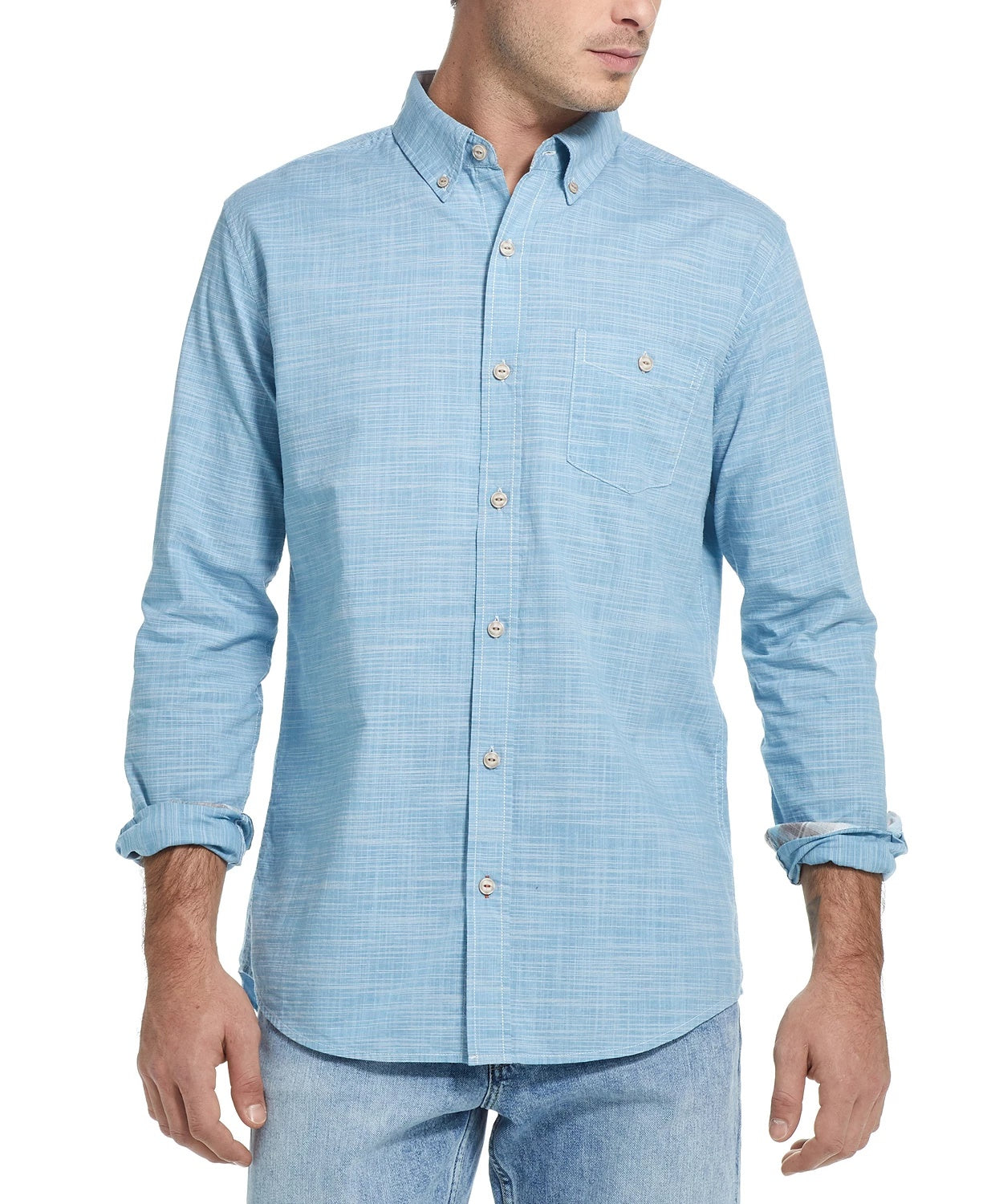 Camisa social masculina vintage à prova de intempéries com gola azul tamanho pequeno