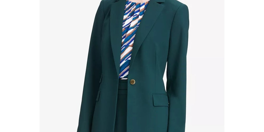 Calvin Klein Blazer Feminino com Três Bolsos e Um Botão Azul Tamanho 16