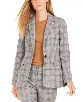 Calvin Klein Blazer Xadrez Feminino de Um Botão Marrom Tamanho 16
