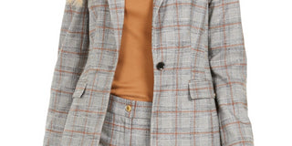 Calvin Klein Blazer Xadrez Feminino de Um Botão Marrom Tamanho 10