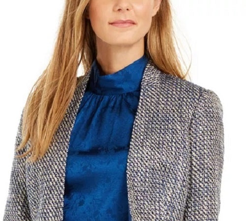 Calvin Klein Blazer assimétrico de tweed feminino azul tamanho 14