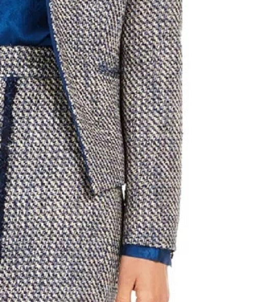 Calvin Klein Blazer assimétrico de tweed feminino azul tamanho 14