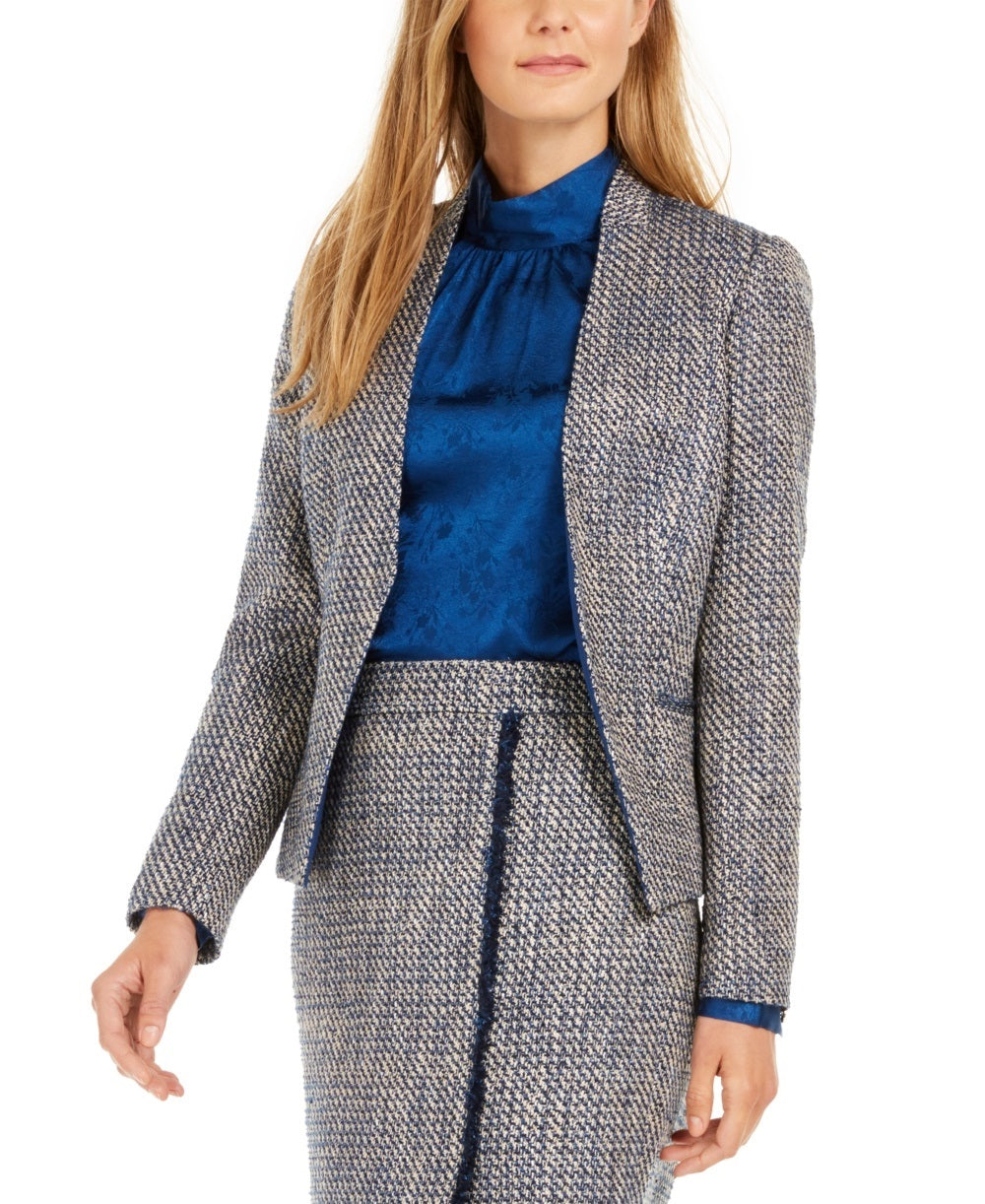 Calvin Klein Blazer assimétrico de tweed feminino azul tamanho 4