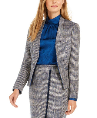 Calvin Klein Blazer assimétrico de tweed feminino azul tamanho 4