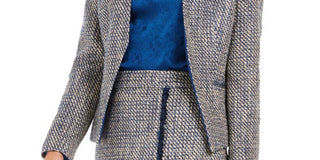 Calvin Klein Blazer assimétrico de tweed feminino azul tamanho 4
