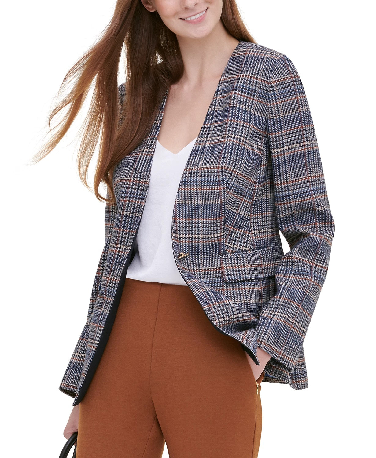 Calvin Klein Blazer Xadrez Tweed Feminino Marrom Tamanho 8