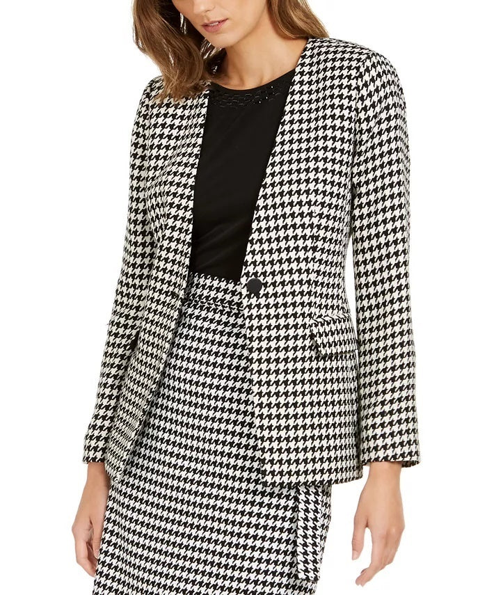 Calvin Klein Blazer Feminino Estampa Pied-de-poule Botão Único Cinza Tamanho 10