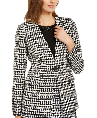 Calvin Klein Blazer Feminino Estampa Pied-de-poule Botão Único Cinza Tamanho 10
