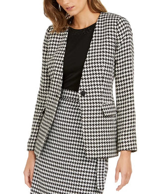 Calvin Klein Blazer Feminino Estampa Pied-de-poule Botão Único Cinza Tamanho 8