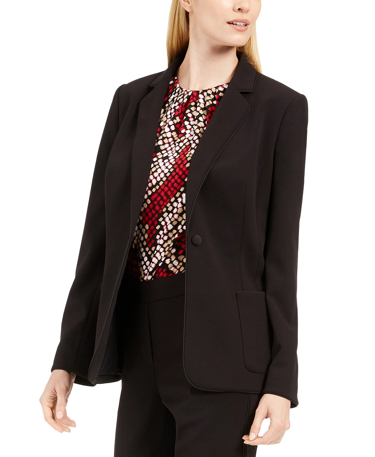 Calvin Klein Blazer Smoking Feminino com Acabamento Tubular Preto Tamanho 8