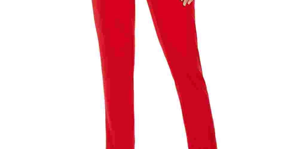 Calça social feminina Calvin Klein com cintura plissada e ajuste slim, vermelha, tamanho 4