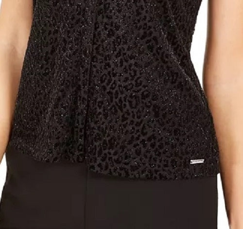 Blusa feminina Calvin Klein com estampa animal texturizada, tamanho médio, prateada