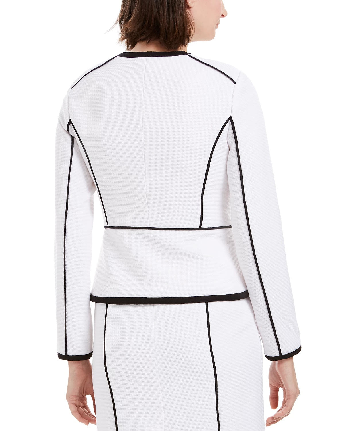 Calvin Klein Blazer Feminino com Zíper e Debrum Contrastado, Branco, Tamanho 4