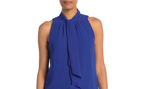 Blusa Calvin Klein Feminina Sem Mangas Gola Amarrada Azul Tamanho Grande