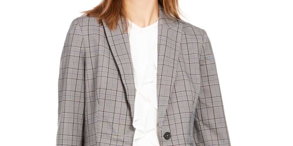 Calvin Klein Blazer Xadrez Feminino Azul Tamanho 16