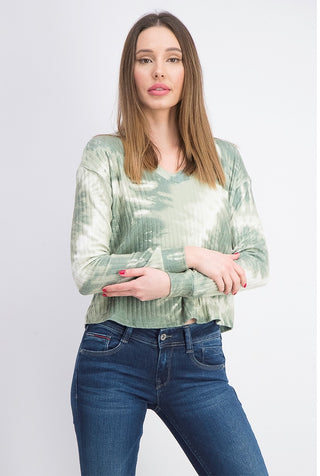 Blusa canelada tingida Crave Fame Juniors, tamanho P, verde