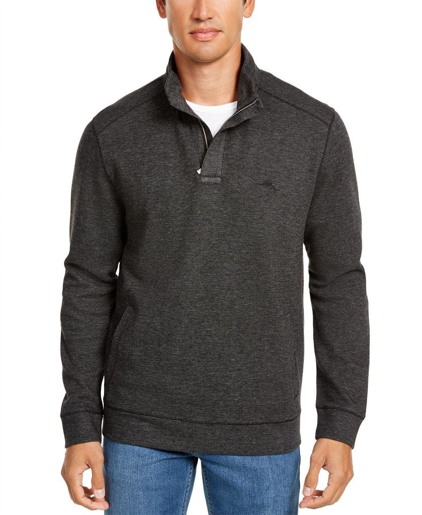 Tommy Bahama Playa Pina Port Moletom com zíper de um quarto masculino, preto, tamanho pequeno