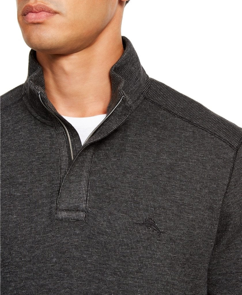 Tommy Bahama Playa Pina Port Moletom com zíper de um quarto masculino, preto, tamanho pequeno