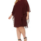 Vestido de festa feminino Connected Apparel, com babados, liso, manga curta, gola alta, acima do joelho, roxo, tamanho 18W