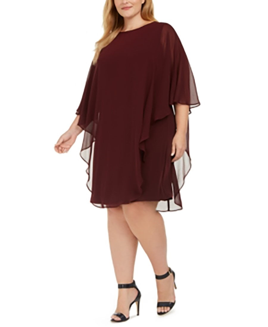 Vestido de festa feminino Connected Apparel, com babados, liso, manga curta, gola alta, acima do joelho, roxo, tamanho 18W