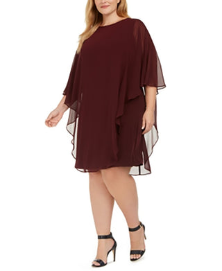 Connected Women's Apparel Ruffled Solid Short Sleeve Jewel Neck Above The Knee Shift Evening Dress Purple Size 18W