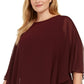 Vestido de festa feminino Connected Apparel, com babados, liso, manga curta, gola alta, acima do joelho, roxo, tamanho 18W