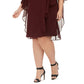 Vestido de festa feminino Connected Apparel, com babados, liso, manga curta, gola alta, acima do joelho, roxo, tamanho 18W