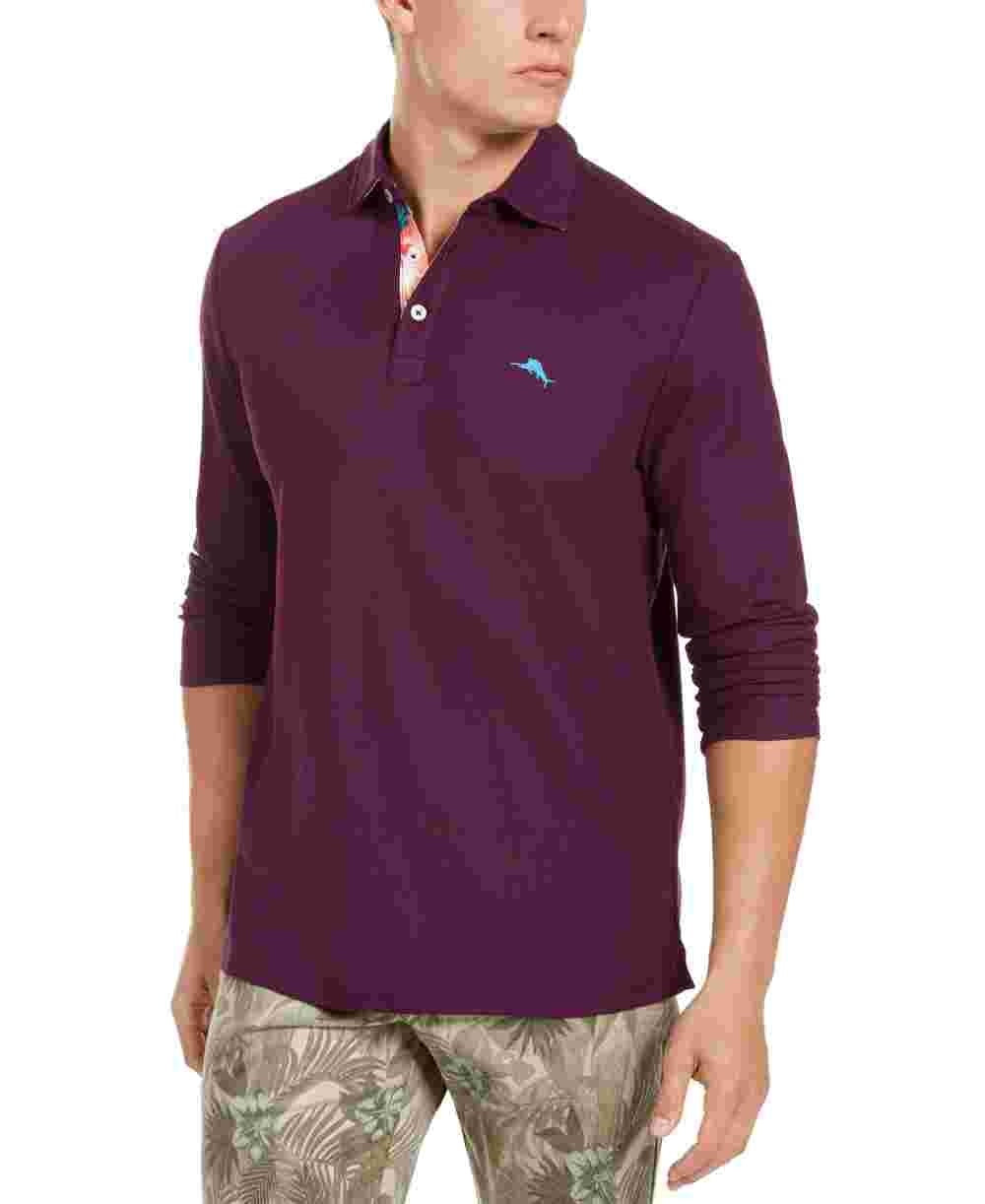 Camisa polo masculina Tommy Bahama manga comprida roxa tamanho pequeno