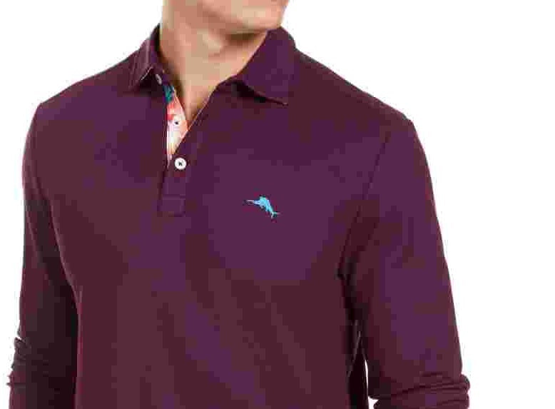 Camisa polo masculina Tommy Bahama manga comprida roxa tamanho pequeno