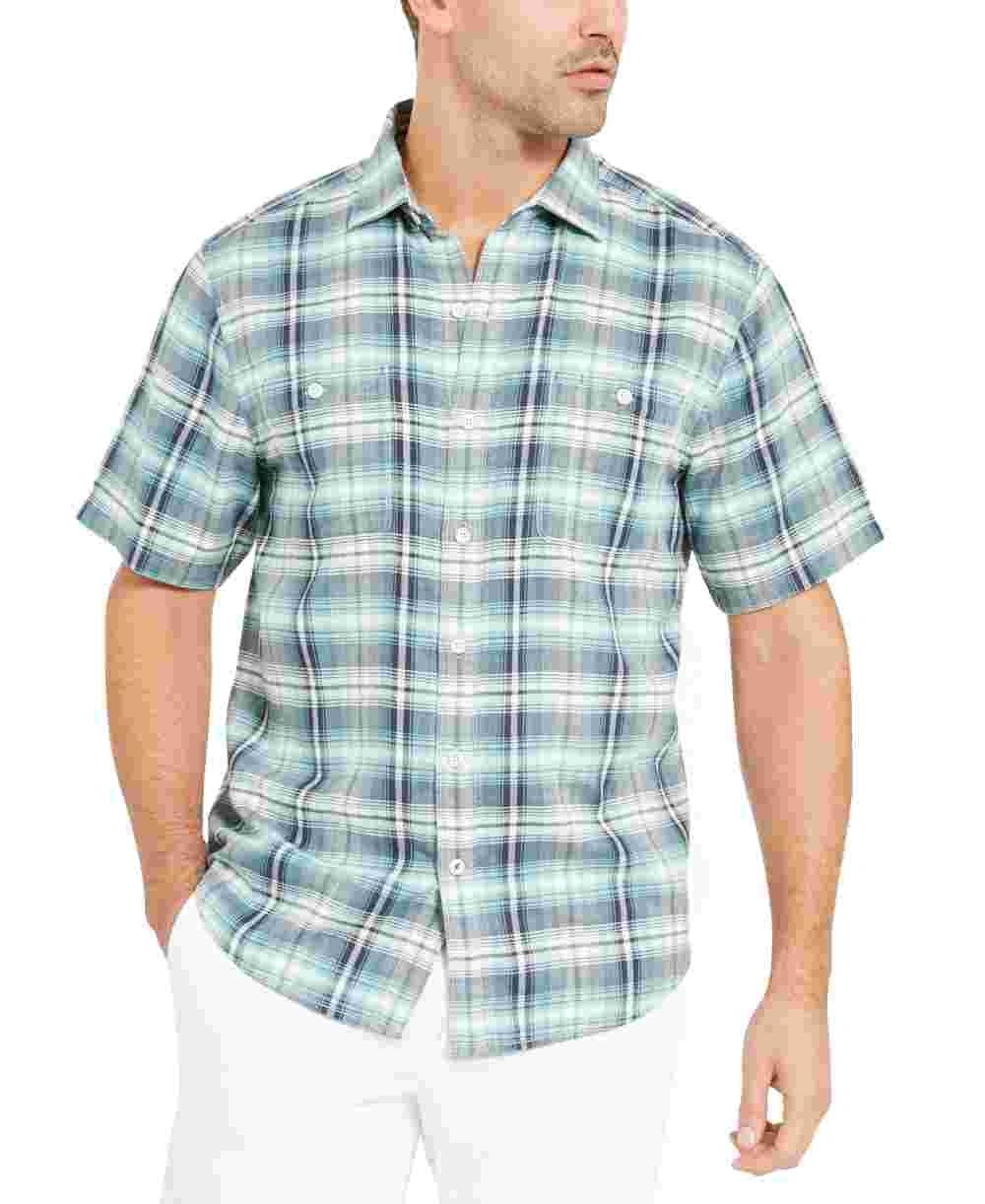 Camisa xadrez Tommy Bahama Desert Duo masculina, verde, tamanho pequeno
