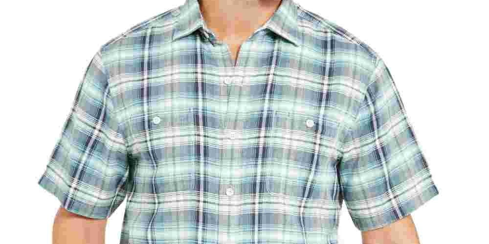 Camisa xadrez Tommy Bahama Desert Duo masculina, verde, tamanho pequeno
