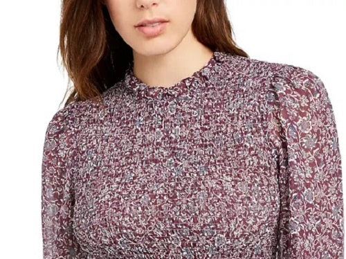 Q&amp;A Blusa estampada com babados feminina roxa tamanho pequeno