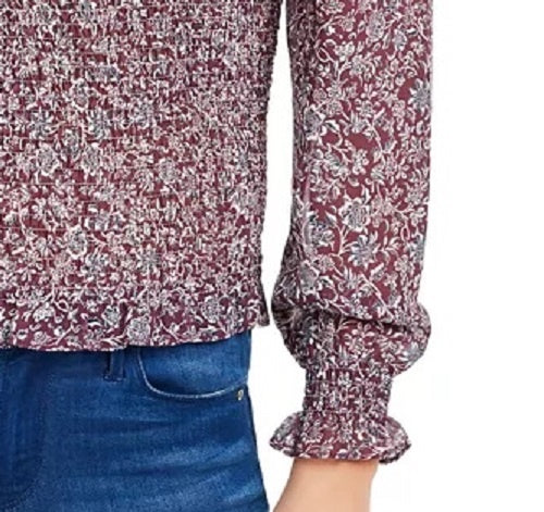 Q&amp;A Blusa estampada com babados feminina roxa tamanho pequeno