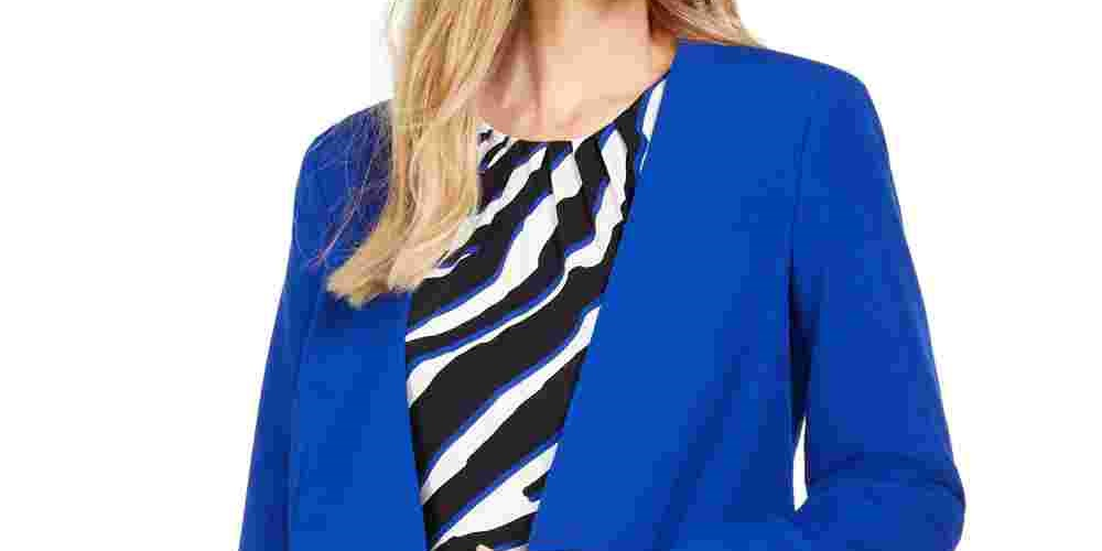 Calvin Klein Blazer Feminino Sem Gola Azul Tamanho 8 Petite