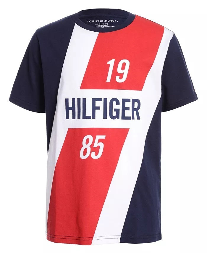 Camiseta Tommy Hilfiger Infantil Meninos Colorblocked Logo Panel Azul Escuro Tamanho 3T