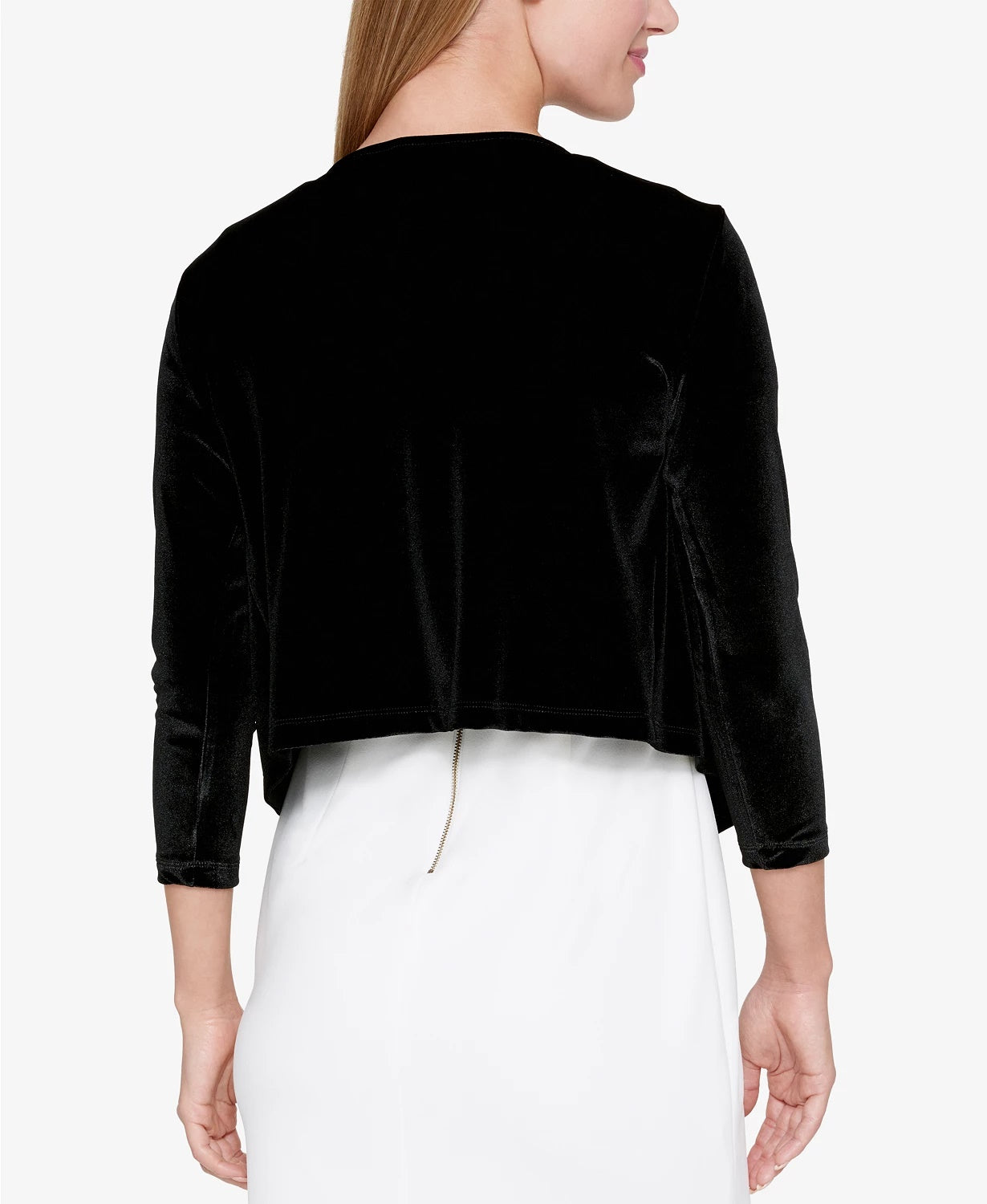Tommy Hilfiger Cardigan Feminino de Veludo com Bainha de Lenço e Manga Longa Aberta, Suéter Formal Preto, Tamanho Grande