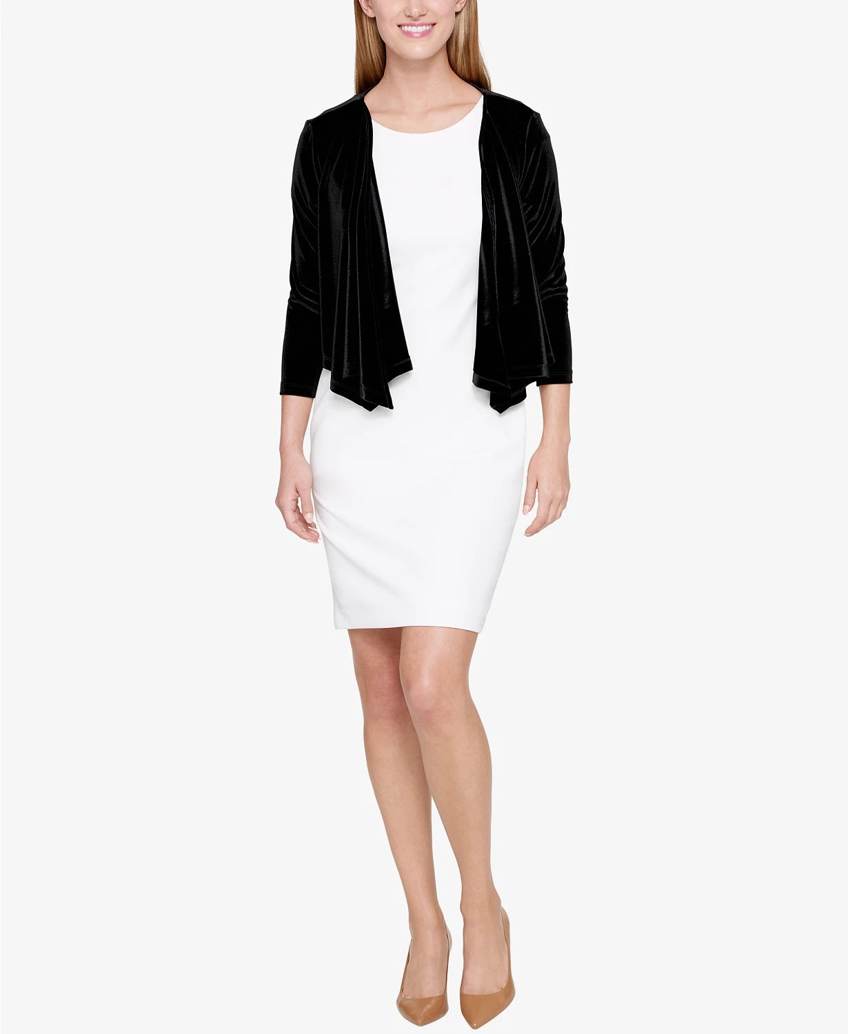 Tommy Hilfiger Cardigan Feminino de Veludo com Bainha de Lenço e Manga Longa Aberta, Suéter Formal Preto, Tamanho Grande