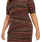 Vestido feminino plus size com estampa geométrica e zigue-zague, tamanho pequeno e cobre ferrugem
