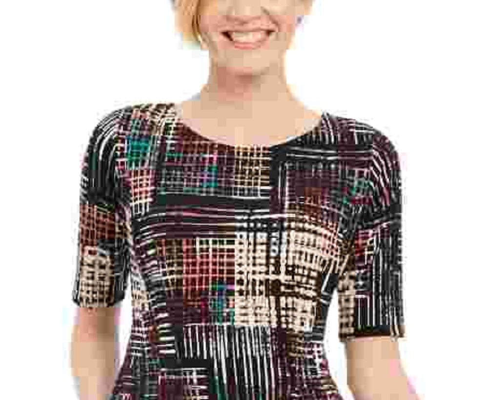 Vestido xadrez feminino Connected, ajuste evasê, roxo, tamanho 14, pequeno